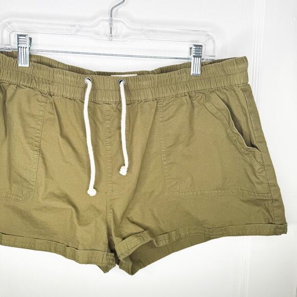 PACT Green Woven Twill Pull On Shorts Organic Cotton Drawstring Rolled Hem XL - Picture 5 of 14